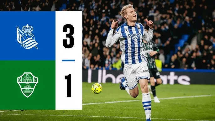 Real Sociedad vs Elche 3-1: Lần lượt Luka Sucic, Mikel Oyarzabal, Orri Oskarsson phá lưới đối thủ, Andre Silva ghi bàn danh dự