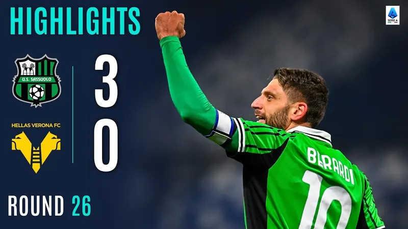 Sassuolo vs Verona 3-0: Andrea Pinamonti đệm bóng cận thành mở tỷ số, Domenico Berardi xuất thần cú đúp bàn thắng chốt hạ 3 điểm