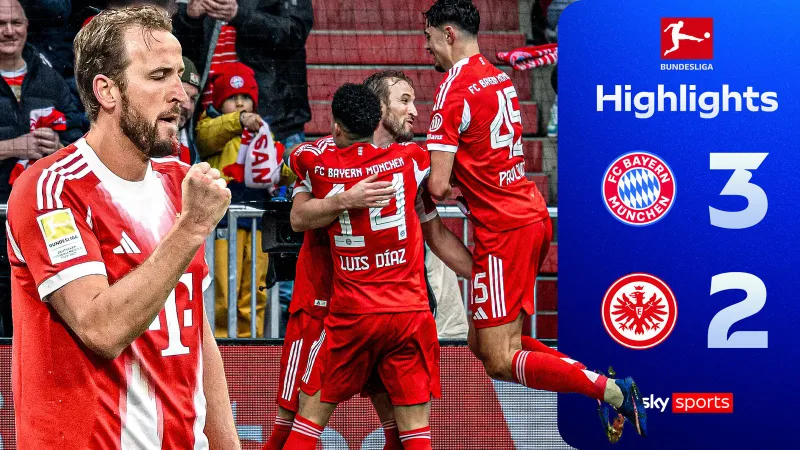 Bayern Munich vs Eintracht Frankfurt 3-2: Pavlovic lập công, Harry Kane ghi cú đúp, Burkardt, Kalimuendo ngược dòng bất thành, Bayern hơn Dortmund 8 điểm