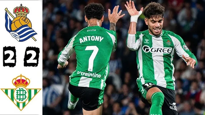 Real Sociedad vs Real Betis 2-2: Antony, Ezzalzouli sớm dẫn trước tỷ số, Orri Oskarsson, Mikel Oyarzabal ngược dòng chia điểm ngoan cường
