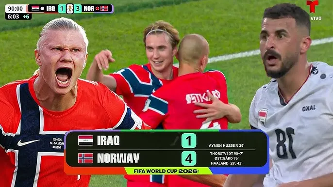Na Uy vs Iraq 4-1: Haaland mở tài khoản bằng cú đúp, Ostigard góp công, Hussien phản lưới nhà, Na Uy tạm dẫn đầu bảng I sau ngày xuất quân