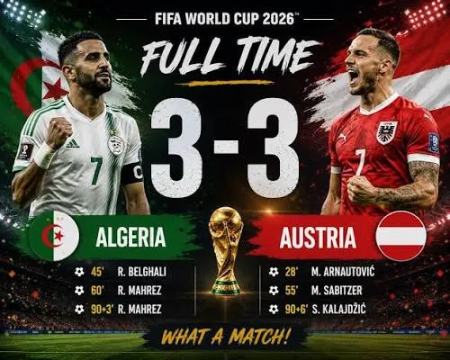 Algeria vs Áo 3-3: Belghali, Mahrez lập công, Arnautovic, Sabitzer, Kalajdzic tỏa sáng, hòa kịch tính, Áo và Algeria bước tiếp vòng 1/16 World Cup 
