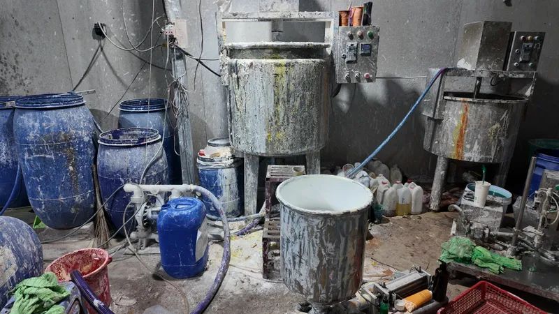 Cơ sở sản xuất của các đối tượng với nhiều máy móc, thiết bị, nguyên liệu và vật tư phục vụ làm mỹ phẩm giả