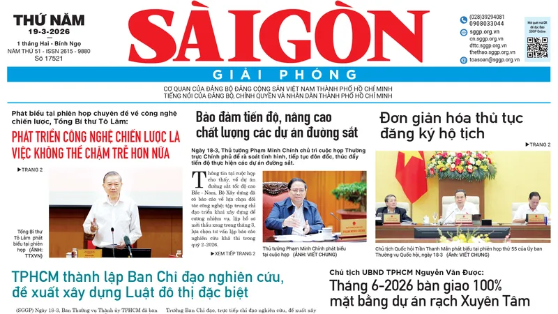 Báo Sài Gòn Giải Phóng ngày 19/03/2026