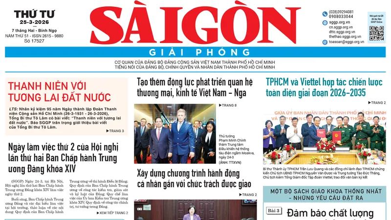 Báo Sài Gòn Giải Phóng ngày 25/3/2026