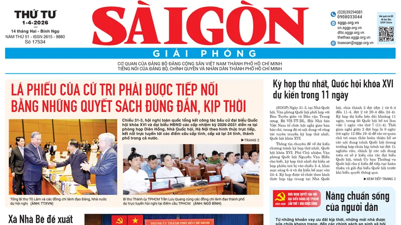Báo Sài Gòn Giải Phóng ngày 1/4/2026
