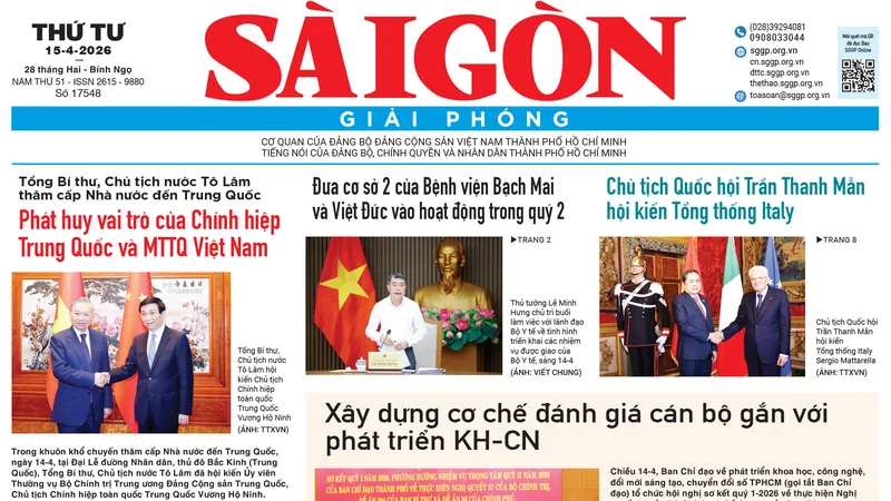 Báo Sài Gòn Giải Phóng ngày 15/4/2026
