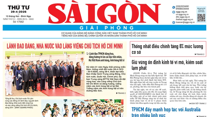 Báo Sài Gòn Giải Phóng ngày 29/4/2026