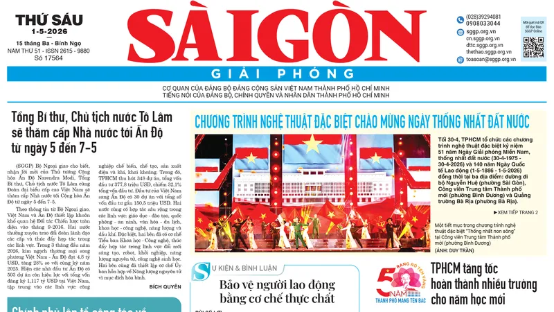Báo Sài Gòn Giải Phóng ngày 1/5/2026