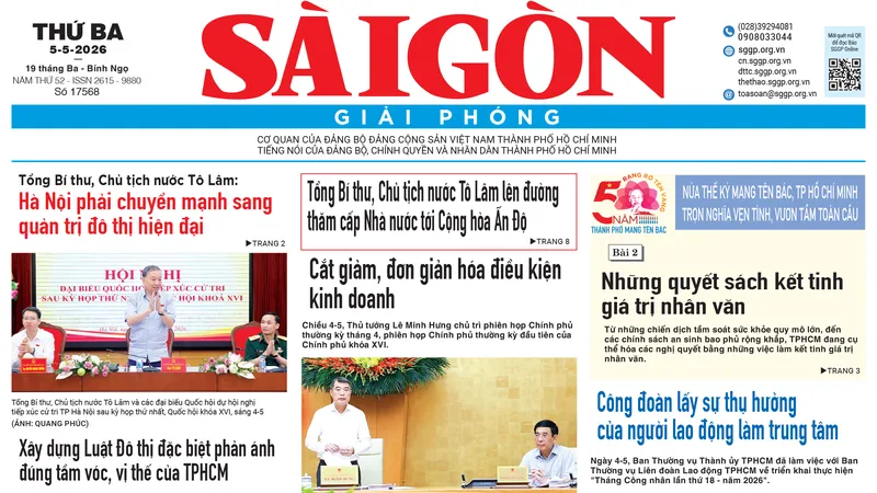 Báo Sài Gòn Giải Phóng ngày 5/5/2026