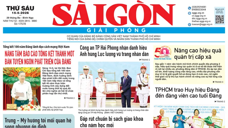 Báo Sài Gòn Giải Phóng ngày 15/5/2026