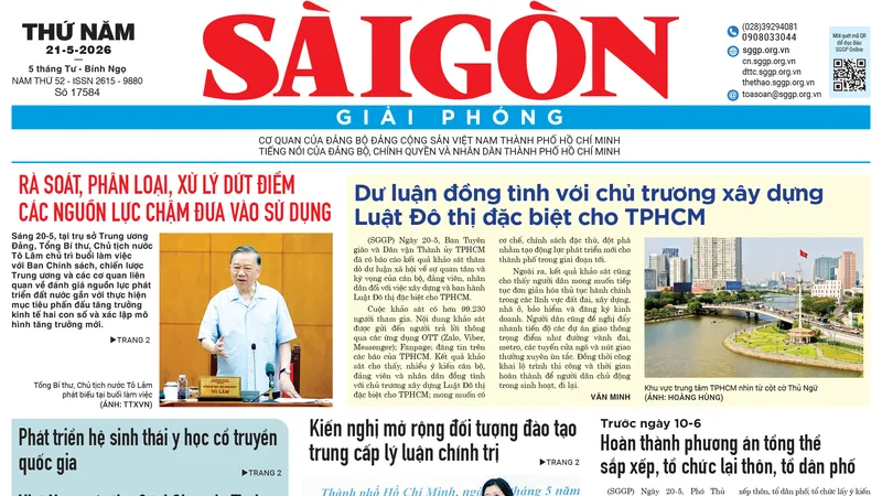 Báo Sài Gòn Giải Phóng ngày 21/5/2026