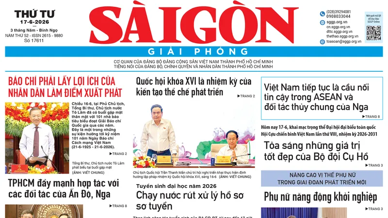 Báo Sài Gòn Giải Phóng ngày 17/6/2026