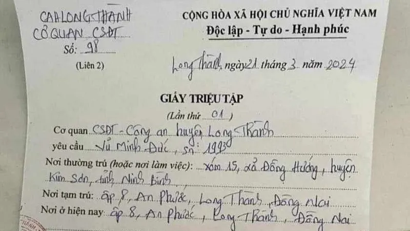 Đồng Nai: Thêm 1 cán bộ Công an bị đình chỉ công tác vụ một người tử vong sau khi làm việc 