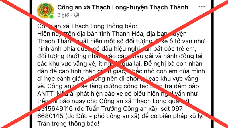 Thanh Hóa: Không có chuyện bắt cóc trẻ em xảy ra ở huyện Thạch Thành