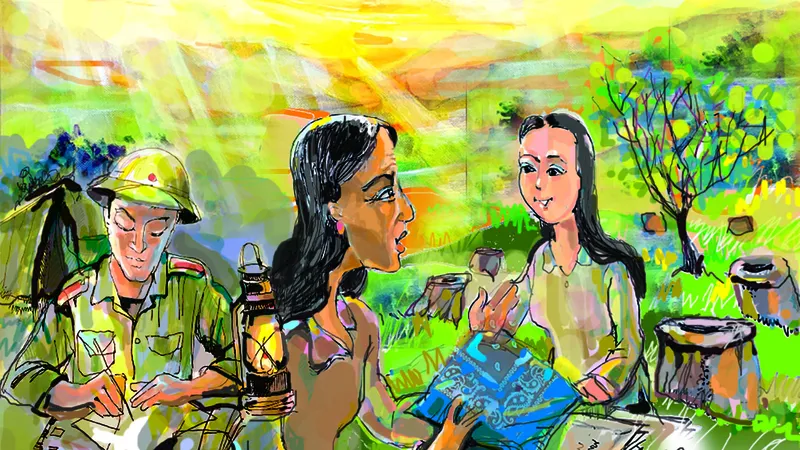 Chiếc khăn màu thiên thanh