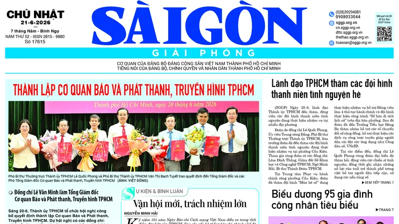 Báo Sài Gòn Giải Phóng ngày 21/6/2026