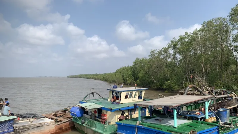 Bắt quả tang nhiều tàu chở cát lậu ở Tiền Giang 
