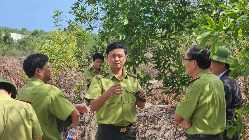 Chi cục Kiểm lâm vùng II cùng với Chi cục kiểm lâm Quảng Bình kiểm tra hiện trường phá rừng phòng hộ 
