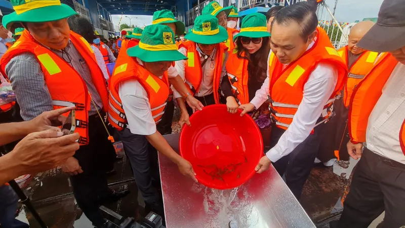 Thả hơn nửa triệu con cá giống quý hiếm xuống sông Hậu