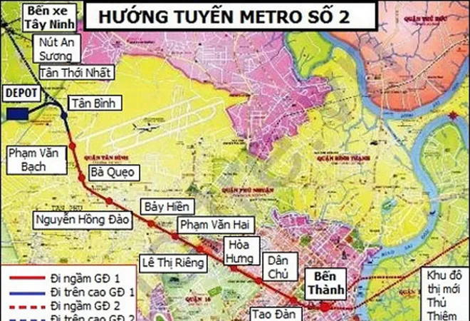 Hướng tuyến Metro số 2 Bến Thành - Tham Lương. Ảnh QUỐC HÙNG