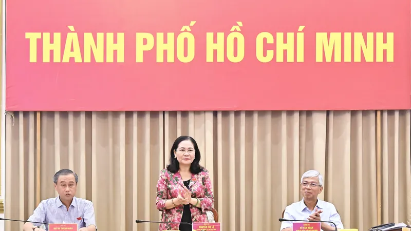 Đồng chí Nguyễn Thị Lệ chủ trì buổi giám sát. Ảnh: VIỆT DŨNG
