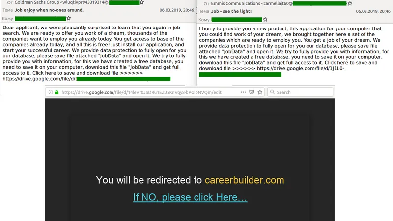 Ảnh chụp màn hình mẫu e-mail spam và cửa sổ bật lên