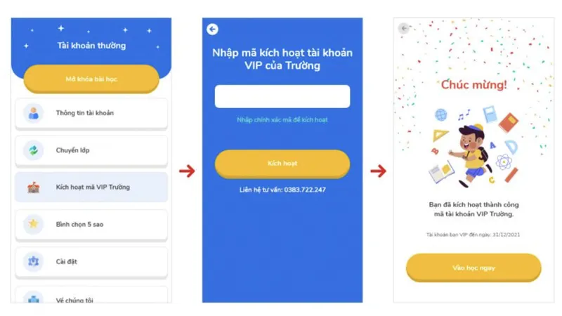 Kích hoạt tài khoản VIP của Trường khi dã đang ký HOC247 Kids 