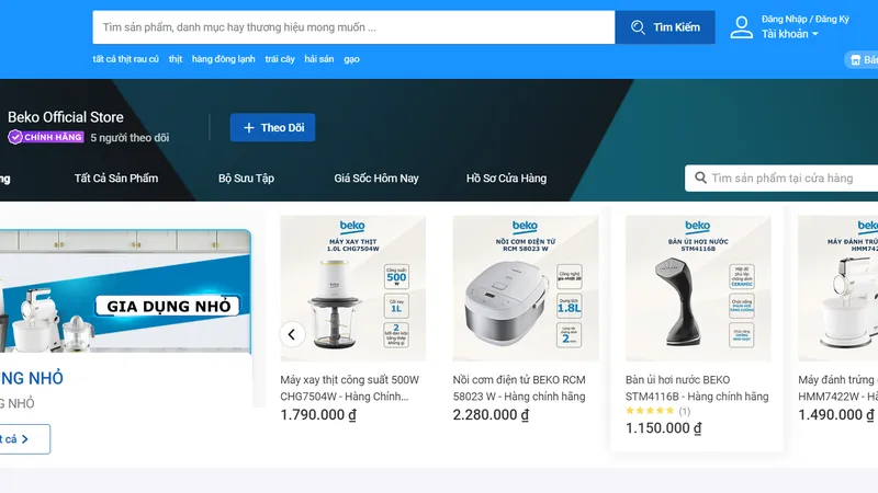 Các sản phẩm Beko chính hãng được bán trên các sàn TMĐT tại Việt Nam