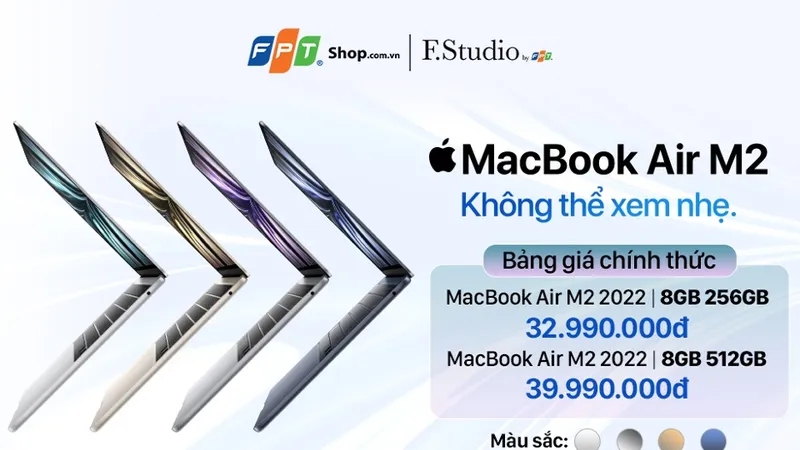 MacBook Air M2 với 4 màu sắc Xám, Bạc, Vàng, Xanh đen cùng nhiều ưu đãi