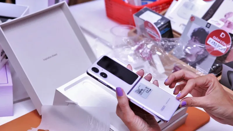 Người dùng mở hộp OPPO Find N2 Flip ngay tại cửa hàng