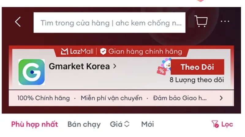 Người dùng có thể tìm gian hàng chính hãng Gmarket Korea bằng cách gõ từ khóa "Gmarket"