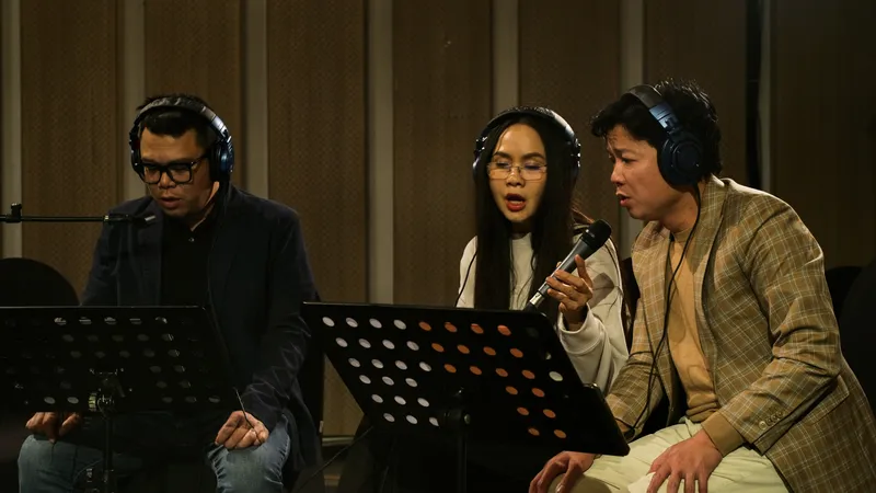 NSƯT Vũ Thắng Lợi và ê kíp thu âm album "Mùa chim én bay"