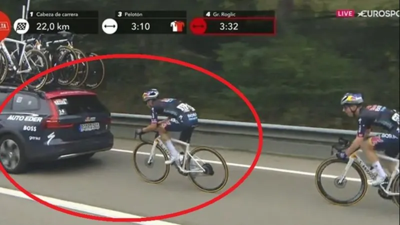 Primoz Roglic núp gió xe tiếp tế đội nhà
