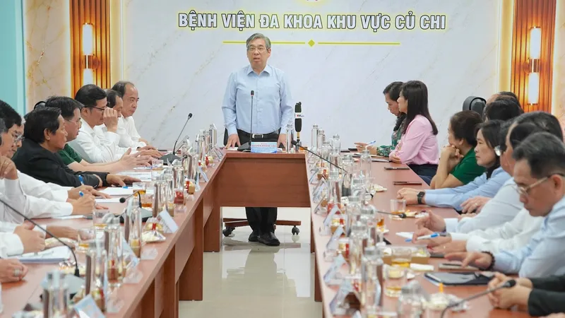 Đồng chí Nguyễn Phước Lộc phát biểu tại buổi làm việc. QUANG HUY