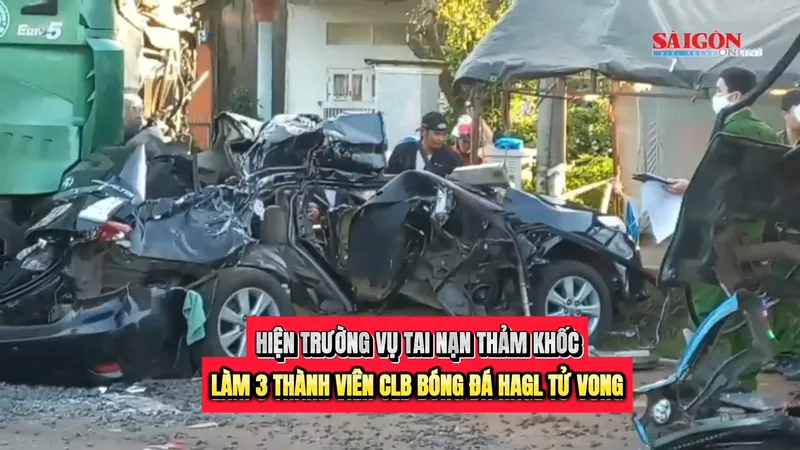 Hiện trường vụ tai nạn thảm khốc làm 3 thành viên CLB bóng đá HAGL tử vong