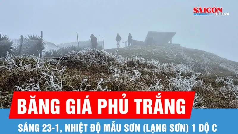Có nơi 1 độ C, băng giá phủ trắng đỉnh Mẫu Sơn (Lạng Sơn) 