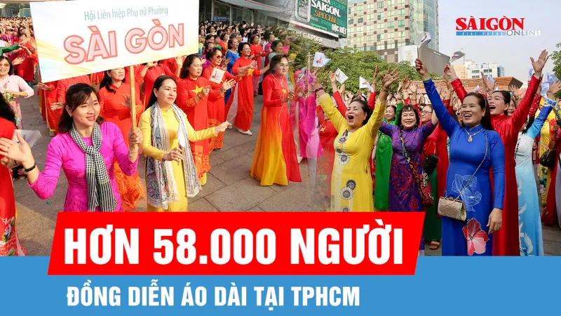 Choáng ngợp màn đồng diễn áo dài của 58.000 người trên đường đi bộ Nguyễn Huệ