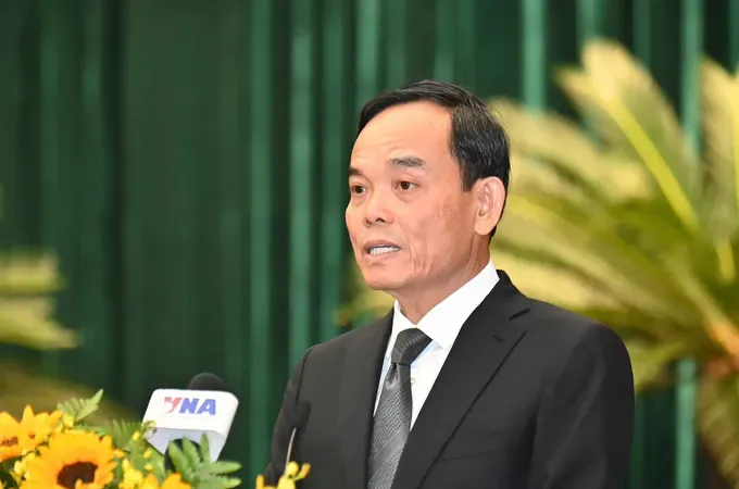 Secretary of the Ho Chi Minh City Party Committee Tran Luu Quang speaks at the session. (Photo: SGGP)