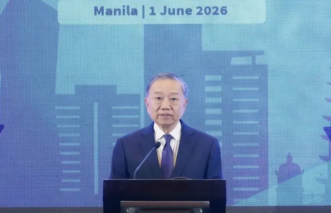 General Secretary of the Communist Party of Vietnam (CPV) Central Committee and State President To Lam speaks at the Vietnam-Philippines Business Forum in Manila on June 1. (Photo: VNA)