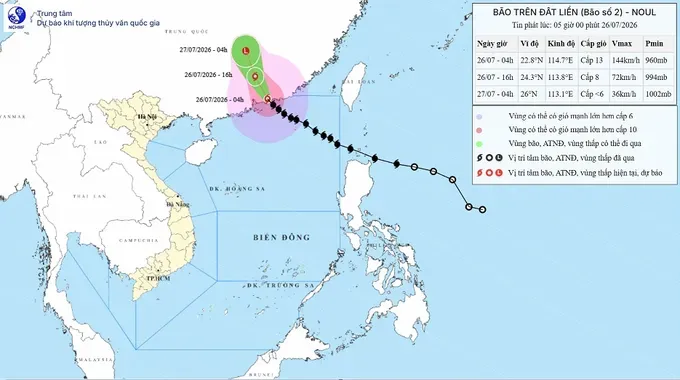 Location of Typhoon Noul’s center at 4:00 a.m. on July 26. (Graphic: National Center for Hydro-Meteorological Forecasting)