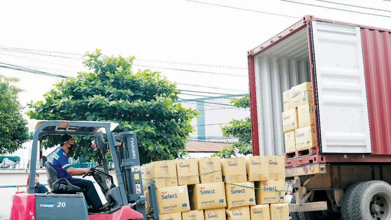 Hàng Việt được đưa lên container để chuẩn bị xuất khẩu
