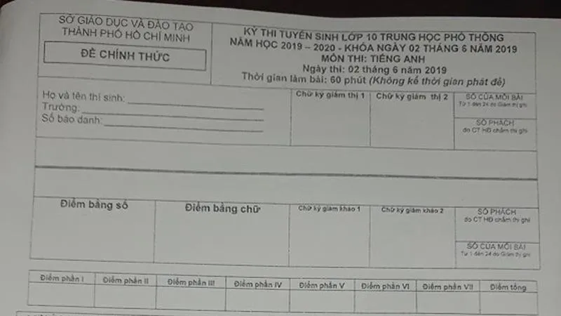 Sở GD-ĐT TPHCM xác nhận đề thi tuyển sinh lớp 10 môn tiếng Anh có sai sót