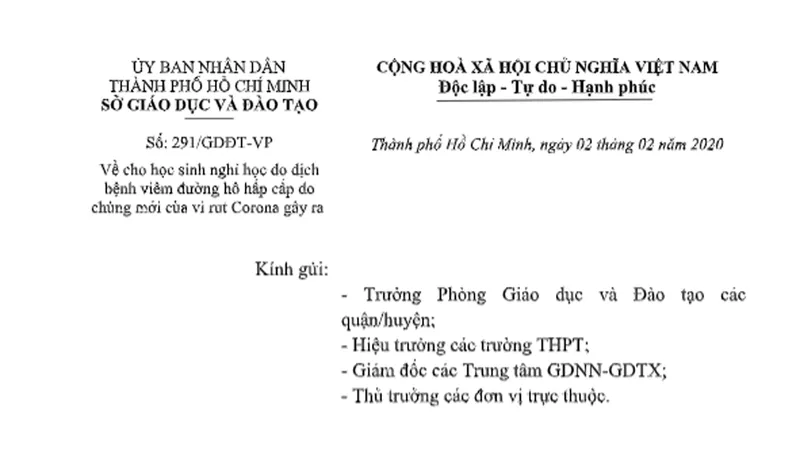 Học sinh TPHCM được nghỉ học 1 tuần nhằm phòng tránh lây nhiễm dịch bệnh Corona