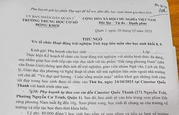 Các trường nói gì về việc tổ chức cho học sinh đi xem phim "Đất rừng phương Nam"?