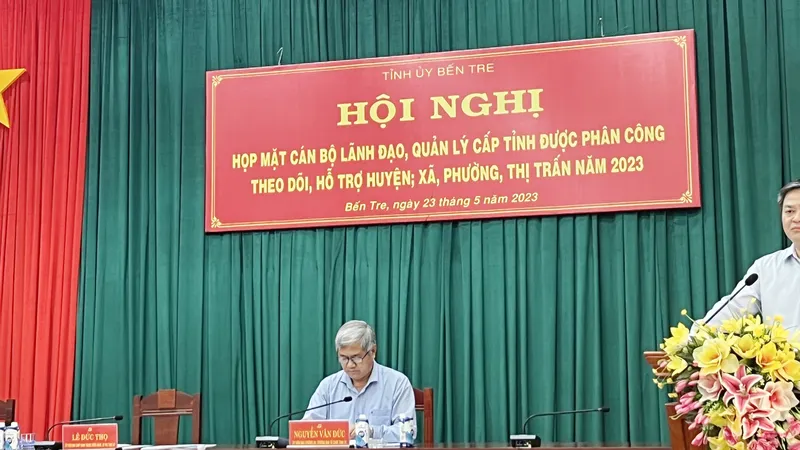 Bí thư Tỉnh ủy Bến Tre Lê Đức Thọ phát biểu tại hội nghị