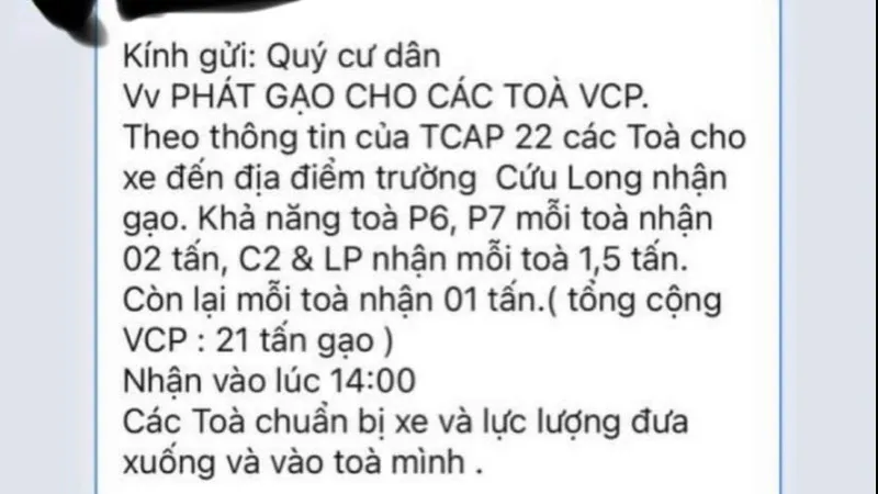 Thu hồi 22 tấn gạo hỗ trợ chung cư Vinhomes