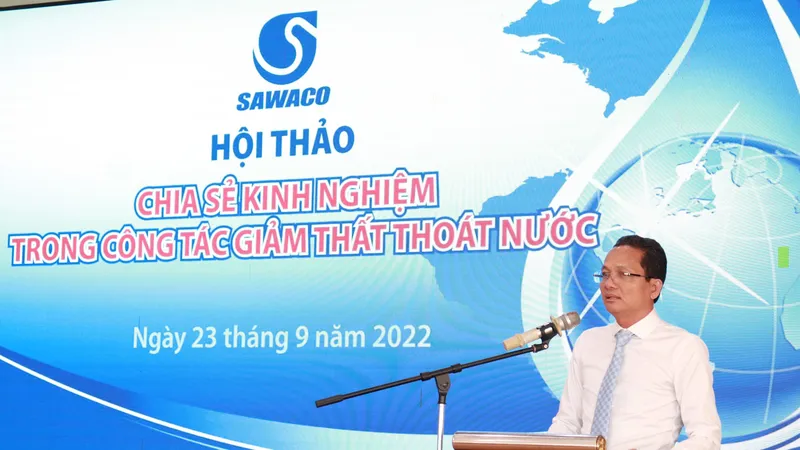 Ông Nguyễn Văn Đắng, Phó Tổng Giám đốc SAWACO phát biểu tại hội thảo