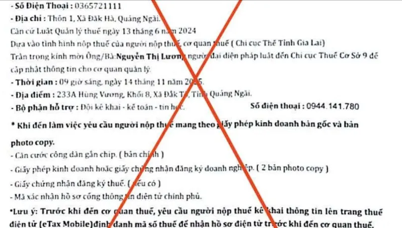Quảng Ngãi: Phát hiện thủ đoạn giả mạo văn bản cơ quan thuế, lừa đảo khách hàng
