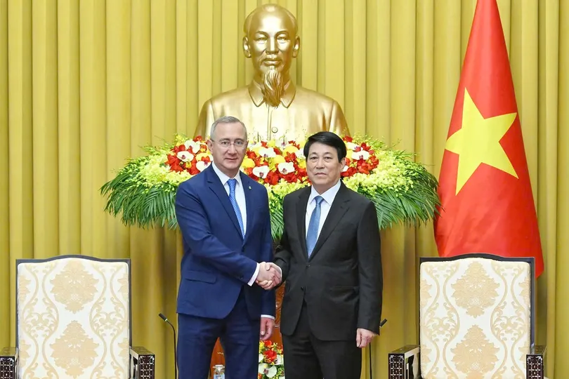 Chủ tịch nước Lương Cường tiếp ông Vladislav Valerievich Shapsha, Thống đốc tỉnh Kaluga, Liên bang Nga. Ảnh: VIẾT CHUNG